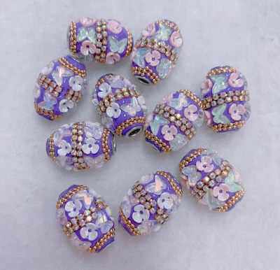 5PC Indonesia Polymer cylinder Beads flower ornament For Jewelry DIY - Image 1 of 2