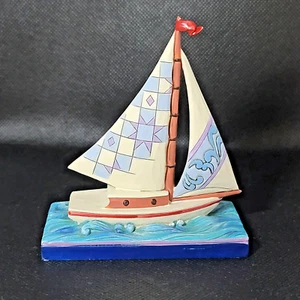 Jim Shore Quilt Block Segelboot 2013 Heartwood Creek 4" Enesco Wellen SELTEN ohne Box - Bild 1 von 12
