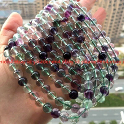 Natural 4/6/8/10mm Rainbow Fluorite Crystal Round Gemstone Loose Beads 15'' AAA - Image 1 of 4
