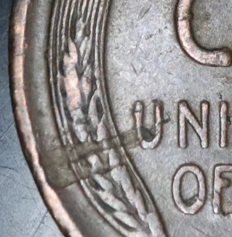 1930 d Lincoln Wheat Cent reverse Strikethrough/Lamination Cover
