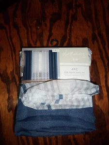 4pc VCNY Dream Home Jace Geo & Navy Rod-Pocket Panel Set      - Picture 1 of 2