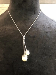 BRIGHTON Twist Silver Faux Pearls  Lariat Women's 21" Necklace - Picture 1 of 8