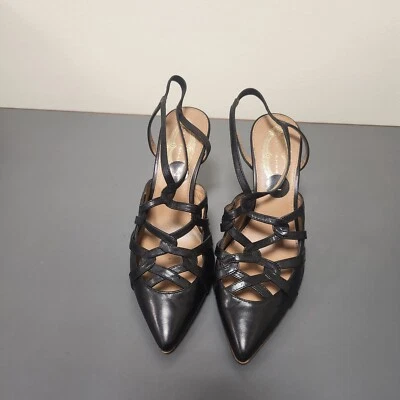 Elie Tahari Black Leather Strappy Heel Ankle Strap Pump High Pointed Sz 7 Foto 1 de 4