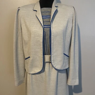 Traje de Vestido Leslie Fay Talla 12 Vintage 2 Piezas Gris Azul Hecho en Unión Ver Medidas Foto 1 de 4