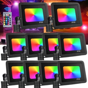 10x LED Fluter Floodlight RGB Strahler Fernbedienung Stecker Außen Auffahrt - Bild 1 von 11