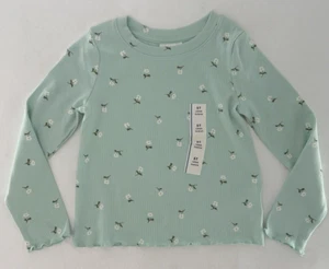 NWT Cat & Jack Girl’s Aqua Green Ribbed Long Sleeve Shirt Sz 5T, Cottagecore - Picture 1 of 4