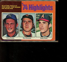 1975 Topps - '74 Highlights #7 Dick Bosman, Steve Busby, Nolan Ryan