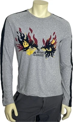 Just Cavalli Men’s Long Sleeve Shirt Flame Eye Graphic Gray Cotton Size 52 Large - Image 1 of 4