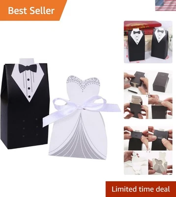 Elegant 100 Pack Wedding Favor Boxes - Tuxedo & Dress Design, White & Black - Image 1 of 4
