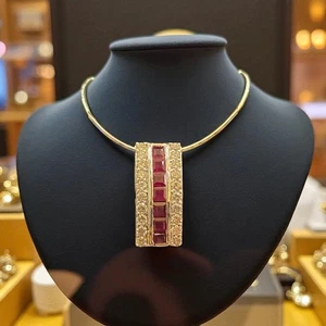 1.32 TCW F/VS1 Round Brilliant Cut Natural Diamonds Ruby Pendant 18K White Gold - Picture 1 of 11