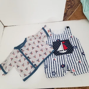 Conjunto de 2 artículos hecho a mano chaqueta temática de oso infantil niño y traje de sol náutico 3 meses - Imagen 1 de 7