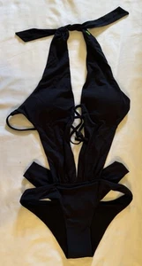 Miss Bikini Luxe Backless Black Cut-out One Piece Swimsuit Size Small NWOT - Picture 1 of 3