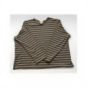 Vintage Studio Works Women’s Size 1X Long Sleeve Gray Knit Striped Tunic T-Shirt - Picture 1 of 2