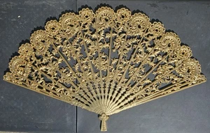 Vintage Burwood Fan 4402 Wall Hanging Decor Gold Hollywood Regency MCM 43" x 26" - Picture 1 of 16