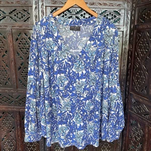 Lane Bryant Damen 26/28 blau Blumen Tunika Top Jugendstil Boho Print Bluse 3x - Bild 1 von 10