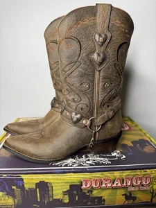 Durango Sz 8 Western Boot Brown Leather Crush Heartbreaker Cowboy W/Box Cowgirl - Picture 1 of 14