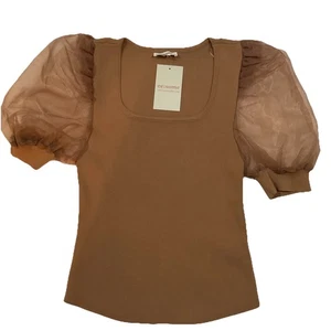 EE:some corset crop top with puffy sleeves size Large Brown G66 - Picture 1 of 10