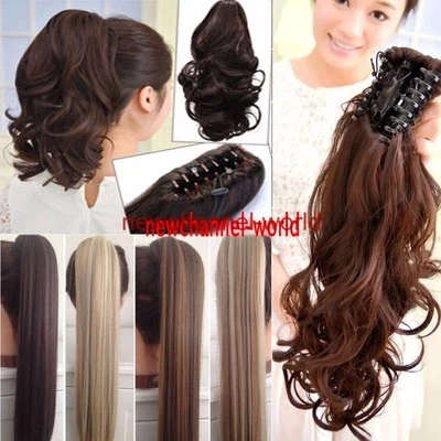 Clip 100% Natural en Extensión de Cabello Rizado Recto Negro Garra Cola de Caballo Pieza de Cabello Foto 1 de 4