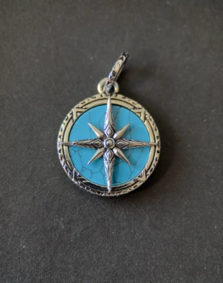 Dije colgante turquesa brújula plata de ley 925 estrella del norte estilo antiguo Foto 1 de 4