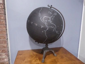 Antique Metal Black Field 20" Terrestrial Globe w/ Cast Iron Base - Picture 1 of 17