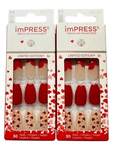 2x Kiss Impress Press-On Manicure Unghie - Limitato Sempre E Per Sempre IM33X Rosso - Foto 1 di 6