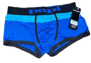 Papi Brazilian Trunks -Men's Low Rise Underwear Waves blue Block M BNWT