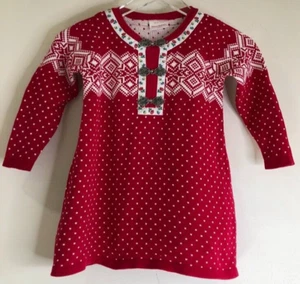 Hanna Andersson Sz 4 100cm Sno Happy Sweater LS Dress Nordic Red 3 Metal Clasps - Picture 1 of 12
