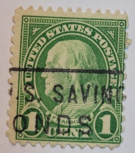Franqueo de EE. UU. ~ Benjamin Franklin ~ 1₵ Verde ~ Publicado/Cancelado ~ década de 1930 ~ X07 - Imagen 1 de 6