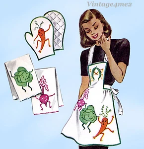 McCall 1251: 1940s Cute Misses Anthro Apron & Potholders Vintage Sewing Pattern - Picture 1 of 5