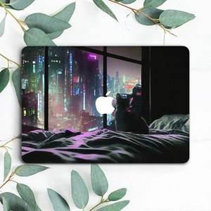 Cute Cat Night City View Cyberpunk Hard Case For Macbook Pro 13 14 15 16 Air 13 - Picture 1 of 3