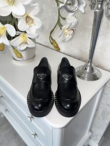 Prada Brushed Black Leather Shoes Loafers Sz 41 US 11 AUTHENTIC😍