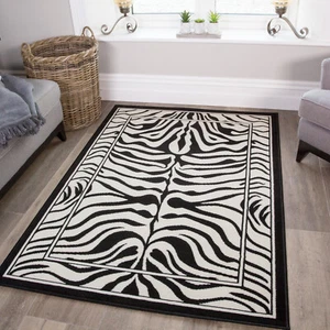 Black White Safari Fake Zebra Skin Animal Print Nature Rug Boutique Living Room - Picture 1 of 4