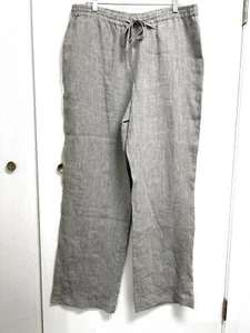 Jones New York Sport Dress Pant Size L New Gray White Linen Chambray Tie Waist - Picture 1 of 3