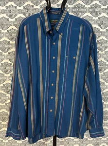 Vintage 90s Men's Striped Western Style Long Sleeve Button Up Shirt Size XL Blue - Imagen 1 de 6