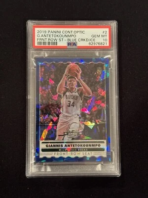 2019-20 Contenders Optic Giannis Antetokounmpo Front Row Blue Cracked Ice PSA 10 - Image 1 of 2