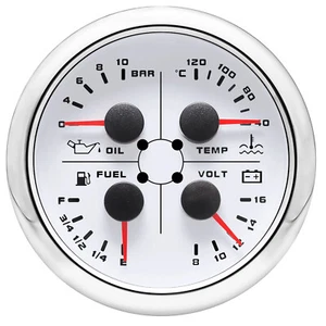 85mm weiß 4 IN 1 Gauge Kraftstoffpegel Öldruck Wasser Temperatur Volt Gauge - Bild 1 von 13