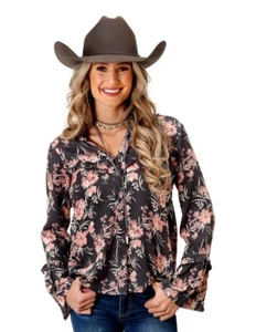 Roper Western Shirt Womens L/S Floral Gray 03-050-0590-7072 GY - Picture 1 of 2