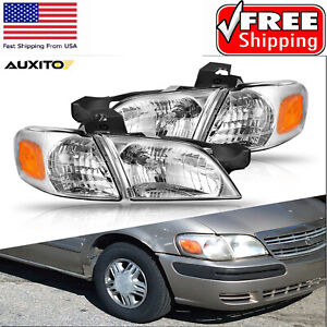 Headlights For 97-98 Pontiac Trans Sport SET Driver Passenger Pair Chrome Amber
