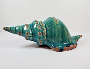 Vintage Muschel Muschel Keramik türkis Glasur braune Akzente Schneckenhaus Vase Dekor - Bild 1 von 6