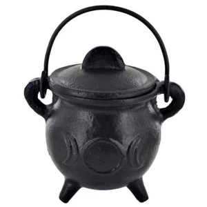 Cast Iron Small Cauldron Triple Moon Design Small Witch & Magic Accessory - Picture 1 of 7