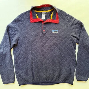 PATAGONIA Snap-T Sweater Diamond Quilt Mens L Pullover 40th Anniversary Blue Red - Picture 1 of 6