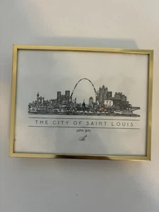 Framed The City of St Louis MO-John Pils Signed Art Print Skyline 4.5" X 6" - Picture 1 of 3