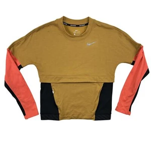 Nike Camicia Donna XS Dri-Fit Running Manica Lunga Colorblock Senape Nero Corallo - Foto 1 di 12