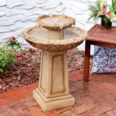 Beveled Flower Polyresin Outdoor 2-Tier Bird Bath Fountain by Sunnydaze - Image 1 of 4