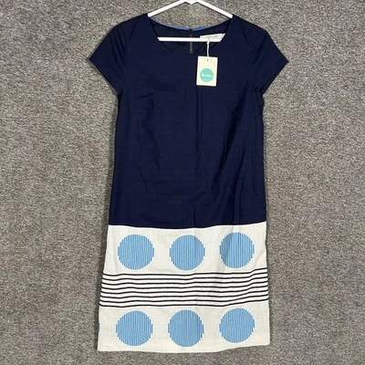 Vestido Boden para mujer 8 azul marino blanco cambio algodón punto geométrico estampado a rayas Foto 1 de 4