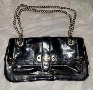 Merona Collection Purse In Patent Leather Black W/ Adjustable Chain Strap - Picture 1 of 9