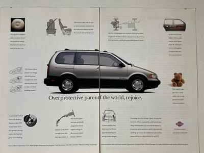 1994 Nissan Quest Minvan Two Page Print Ad Overprotective Parents - Image 1 of 2