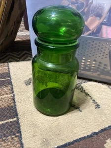 Belgium Bubble Top Jar Vintage Emerald Green Glass Apothecary Canister - Picture 1 of 4