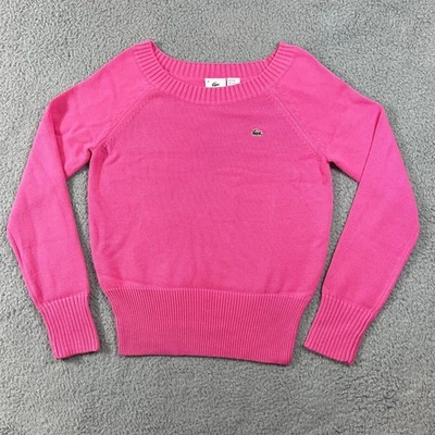 Lacoste Pink Cotton Croc Logo Long Sleeve Sweater Women Size L(US) / 10(EU) NWT - Image 1 of 4