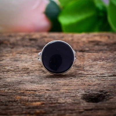 Favorable Ónice Negro Gema 925 Plata de Ley Handmade Anillo Amor para Ella - Imagen 1 de 3